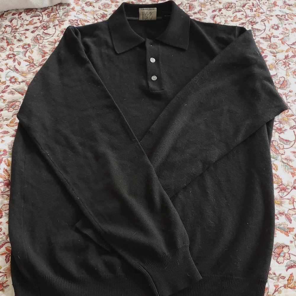 Men's Merino wool 3-button sweater/pullover, black, size small, Jos. A. Bank